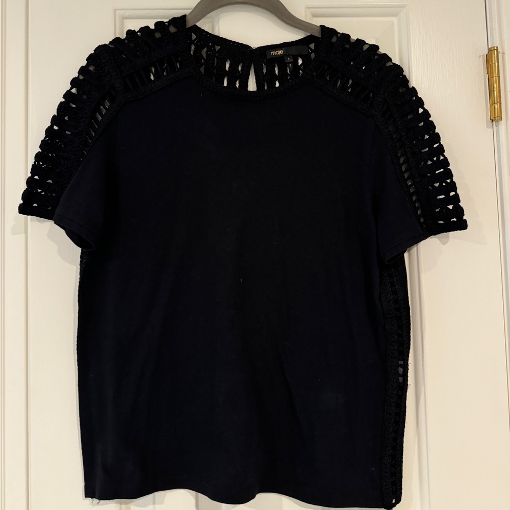 Black cotton T-shirt with knit details